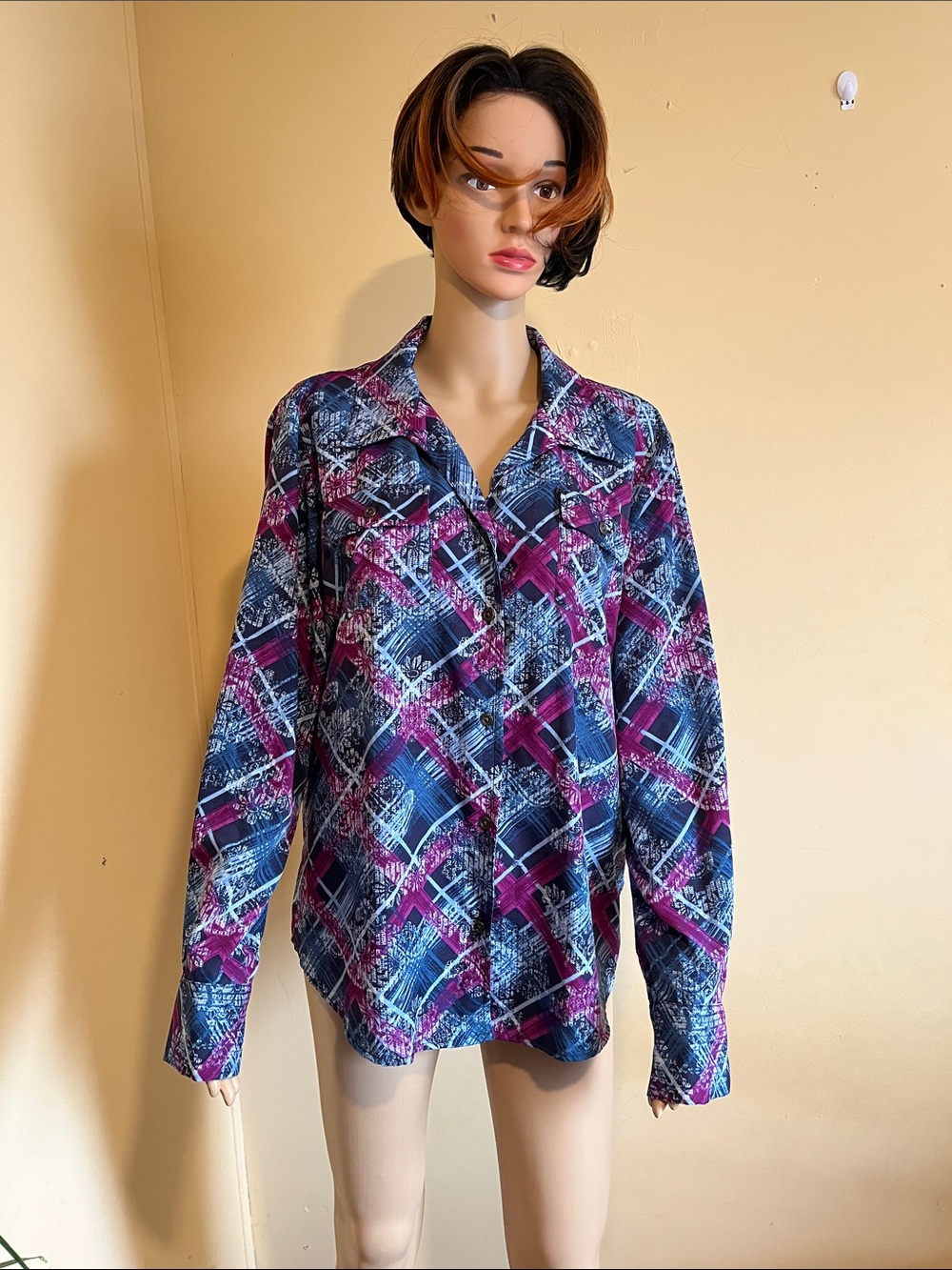 Gloria Vanderbilt Blue & Purple Geometric Button-Down Shirt